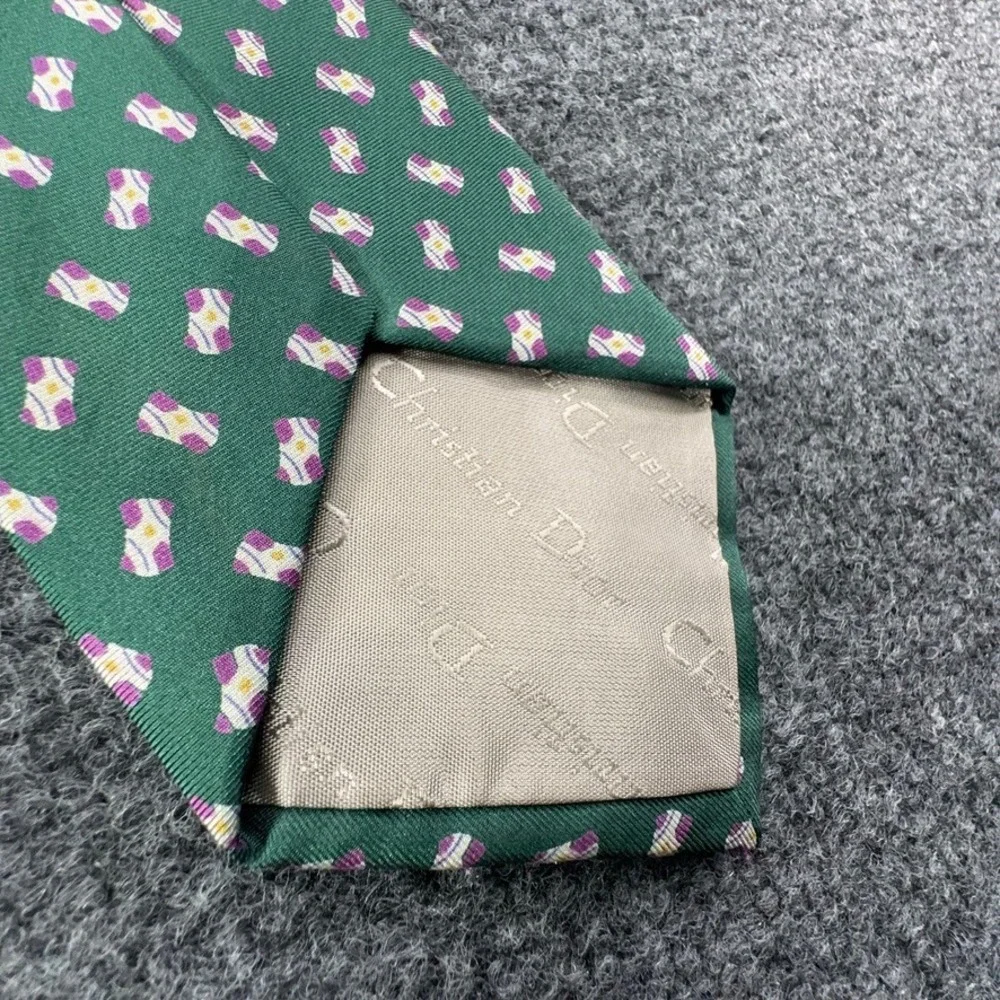 Christian Dior Monsieur Silk Tie Green Geometric Made in USA Italian Fabric